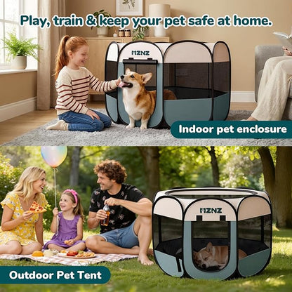Dog Playpen, Portable Puppy Pet Crate Indoors for Small/Medium Dogs Cats Rabbits, Foldable Dog Cage Enclosure for Outdoor, Pop Up Dogs Tent Kennel with Carrying Case, Grey