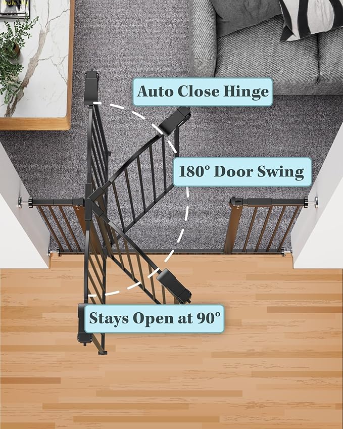 InnoTruth 29-39.6”Baby Gate for Stairs & Doorways,28" Tall Dog Gate for Pets,Dual-Lock Safety and One Hand Opening Design,Pet Gate for Hallways,Outdoors,Wall-Friendly Pressure Mounted, Pure Black
