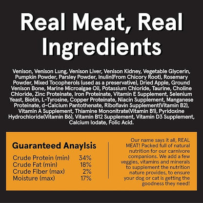 TRMC Real Meat Air Dried Dog Food w/Real Venison - 2lb Bag of USA-Crafted Grain-Free Real, Sourced from Hormone-Free, Free-Range, Grass-Fed Venison - All Natural, High Protein