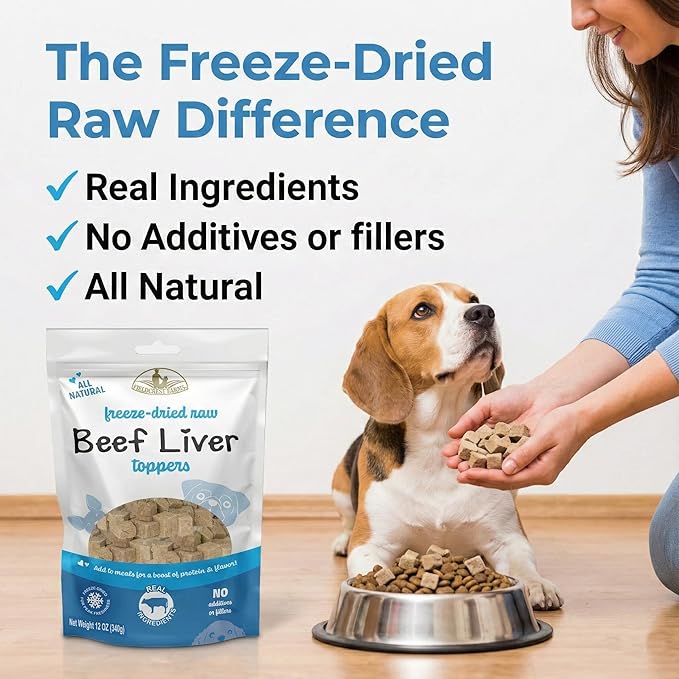 Fieldcrest Farms Freeze-Dried Beef Liver Dog Food Topper or Treat, 100% Single Ingredient Beef Liver, High-Protein, Raw & Grain-Free, 12 oz