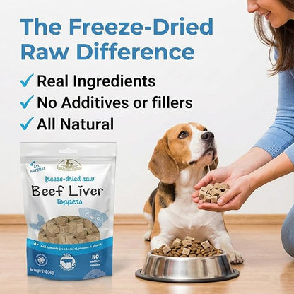 Fieldcrest Farms Freeze-Dried Beef Liver Dog Food Topper or Treat, 100% Single Ingredient Beef Liver, High-Protein, Raw & Grain-Free, 12 oz