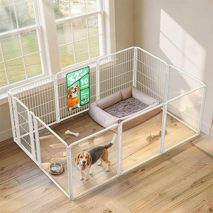 FXW AuraSpace Pro Acrylic & Wire Mesh Indoor Dog Playpen, 32" Height 10 Panels Metal Dog Pen for Small and Medium Dogs, White│Patented