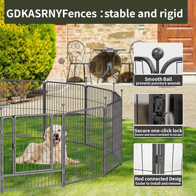 Dog Playpen,32/40/45 Inch Height in Heavy Duty, Folding Indoor Outdoor Anti-Rust Dog Exercise Fence, Portable Pet Playpen with Door for Large Medium Small Dogs and Pet (24 Panels, 32 Inch) Silver
