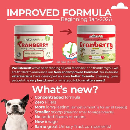 Cranberry Supplement for Dogs – Cranberry Powder with D-Mannose, Marshmallow Root & Vitamin C, Bladder & Kidney Support for Urinary Tract for Dogs, Helps Maintain Normal Urine pH – 173 Scoops