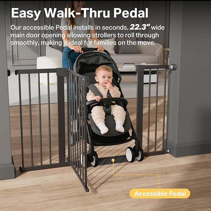 Cumbor 29.7–51.5" Extra Wide Baby Gate for Stairs, Pressure-Mounted Dog Gates for Doorways & Hallways, Auto-Close Walk-Through, No-Trip Design, Child Proof Safety, Dog/Pet Gate for Indoor Use, Black