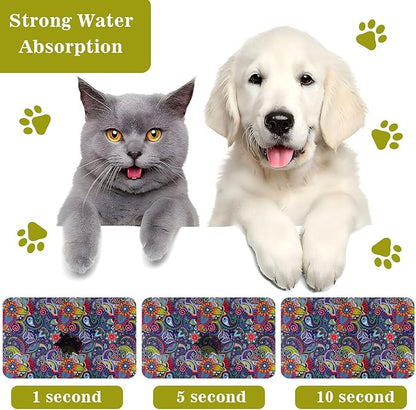 Dog Food Mats for Floors Waterproof Mat for Cat Food and Water Bowls - Absorbent Quick Dry Non Slip Mat for Pet Feeding