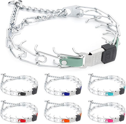Herm Sprenger Chrome Plated Steel Dog Collar with Quick Release ClicLock Buckle and Biothane Insert Training Collar for Dogs Made in Germany (Sage Green, 22in x 3.0mm(Neck Size up to 18-19in))