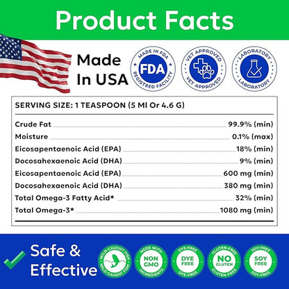 Bark&Spark Fish Oil for Dogs - Natural Omega-3 - Skin & Coat Support - Liquid Food Supplement for Pets - Natural EPA + DHA Fatty Acids for Joint Function, Immune & Heart Health 32oz - Salmon