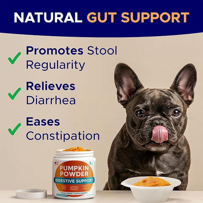 Pumpkin Powder for Dogs - 8oz Powdered Supplement High Fiber for Dogs Stool Softener - Treat Diarrhea, Constipation, Upset Stomach, Food Sensitivity - Improve Digestion - PET_Supplies