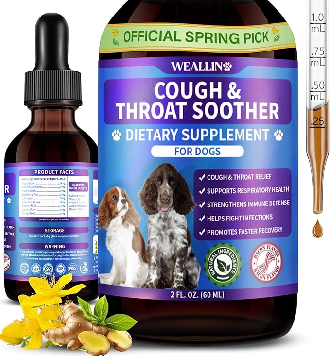 WEALLIN Dog Cough Treatment Support for Dogs - Dog Cough Care Natural Solution for Cough Natural Dog Cough Supplement Herbal Drops Support for All Breeds - 60 ml/2 Fl Oz