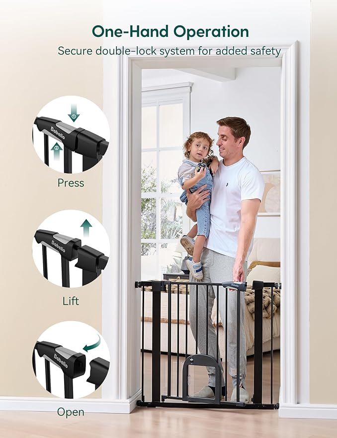 Babelio Baby Gate with Cat Door, CatPrivilege Ⅲ, Extra Wide 29-55" Cat Gate, 30" Tall Pressure Mounted Safety Gate for Large Openings, Stairs & Doorways, Auto Close, Black