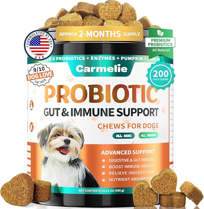 Probiotics for Dogs, Dog Probiotics for Yeast, Itchy Skin and Itchy Ears, Allergies, Immunity, Dog Gut Health Probiotic for Digestive Enzymes & Prebiotics for Diarrhea & Gas Relief (Chicken, 200 Chew)