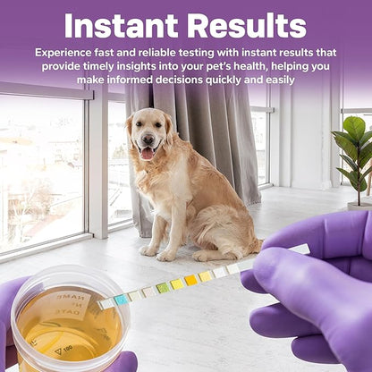 One Step Pet Urine Testing Strips, 5 x 10 Parameter Urinalysis Test Strips, Urine pH Test Strips for Dogs, Cats, Accurate Testing for UTI, Bladder & More, Pet Glucose Monitoring Kit