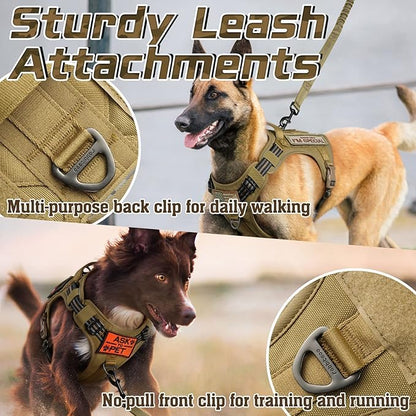 rabbitgoo Tactical Dog Harness for Large Dogs, No Pull Military Service Vest with Handle & Molle, Easy Control for Training Walking, Adjustable Reflective Straps, Brown, L