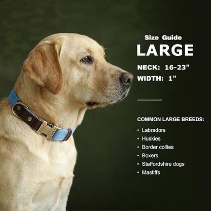 Didog Soft PU Leather Dog Collar for Large Dogs,Classic Adjustable Dog Collars with Quick Release Metal Buckle,Easy Clean and Comfortable with Nylon Lining,Denim Blue,L Neck 16-23"