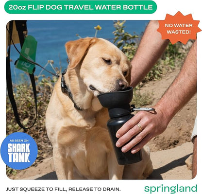 Springer Flip Portable Dog Water Bottle with Foldable Food Grade Silicone Bowl - 20 Ounce Travel Dog Water Bottle Ideal for Camping - Easy Squeeze Hydration & Release to Drain