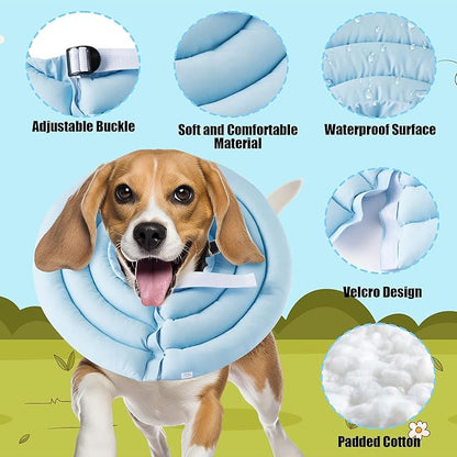 Soft Dog Cone Collar - Adjustable Recovery Cone for Large Dogs After Surgery to Stop Licking, Waterproof Elizabethan Protective Neck Donut Collar Alternative for Pet (Blue, XL)