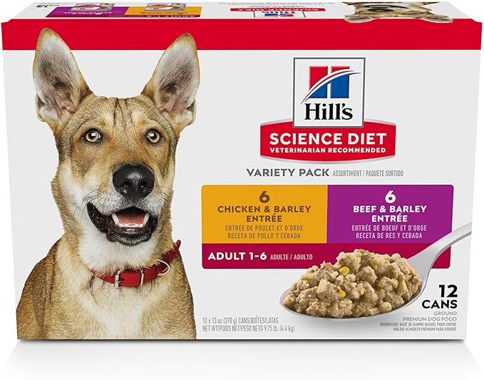 Hill's Science Diet Adult 1-6 Wet Dog Food Variety Pack, Chicken & Beef, 13 oz. Cans, 12-Pack