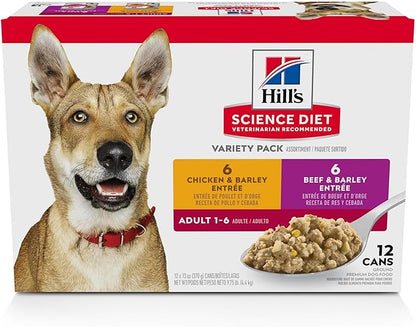 Hill's Science Diet Adult 1-6 Wet Dog Food Variety Pack, Chicken & Beef, 13 oz. Cans, 12-Pack