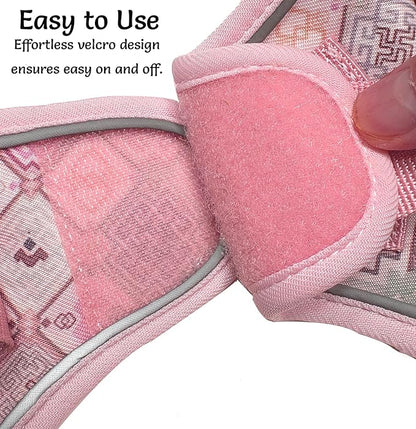 Mihqy Step in Dog Harness and Leash Set, Reflective Adjustable No Pull Dog Harness for Small Medium Dogs Puppy and Cats, Soft Padded Mesh Vest Harnesses for Girl and Boy Pets(Pink Grid,M)