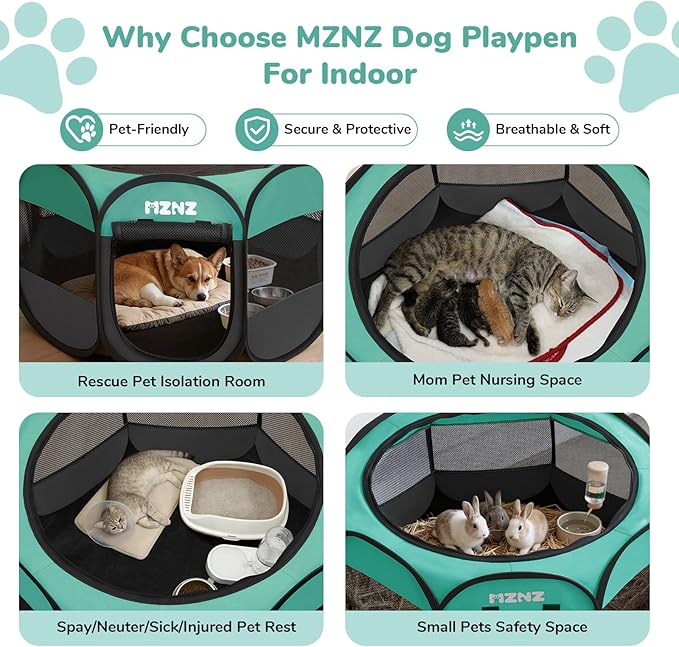 Dog Playpen, Portable Puppy Pet Crate Indoors for Small/Medium Dogs Cats Rabbits, Foldable Dog Cage Enclosure for Outdoor, Pop Up Dogs Tent Kennel with Carrying Case, Blue