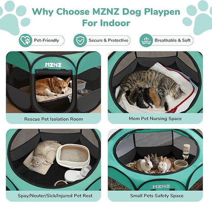 Dog Playpen, Portable Puppy Pet Crate Indoors for Small/Medium Dogs Cats Rabbits, Foldable Dog Cage Enclosure for Outdoor, Pop Up Dogs Tent Kennel with Carrying Case, Blue