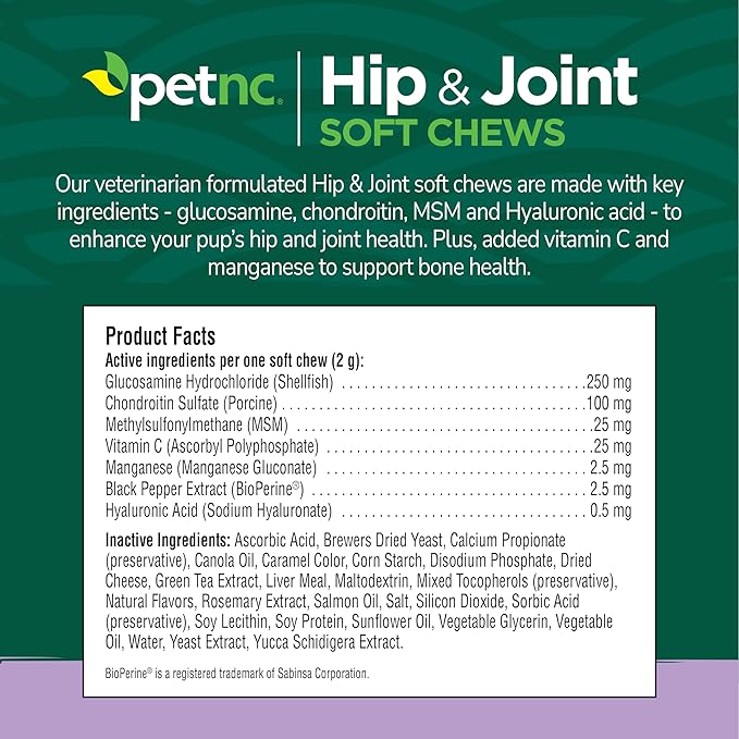 Petnc Hip & Joint Health Supplement for Dogs (90 Chews), Glucosamine Chondroitin MSM Dog Chews with Hyaluronic Acid, Liver Flavored Bone & Joint Support Supplement, For All Breeds