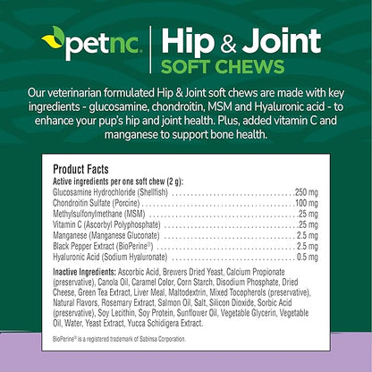 Petnc Hip & Joint Health Supplement for Dogs (90 Chews), Glucosamine Chondroitin MSM Dog Chews with Hyaluronic Acid, Liver Flavored Bone & Joint Support Supplement, For All Breeds