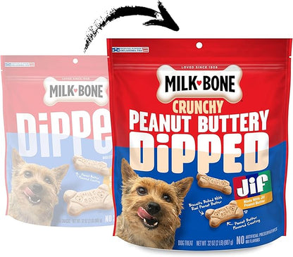 Milk-Bone Peanut Buttery Dipped Dog Biscuits with Jif Peanut Butter, 32 Oz. Bag