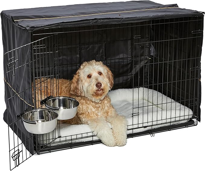 MidWest Homes for Pets Double Door iCrate Starter Kit, 48-inch Dog Crate Bundle for Extra-Large Dogs, Includes Cage, Pet Bed, 2 Bowls and Privacy Cover