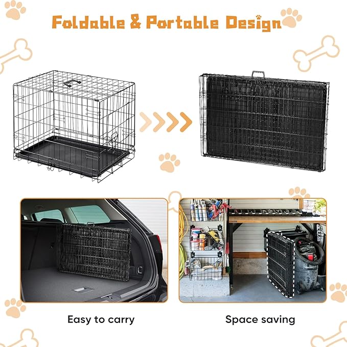 Dog Crate - 24 Inch Small Single Door Portable Puppy Dog Cage, Metal Wire Pet Kennel with Secure Lock, Leak-Proof Pan Tray, Foldable Design for Small Dog Indoor Training and Outdoor Trave