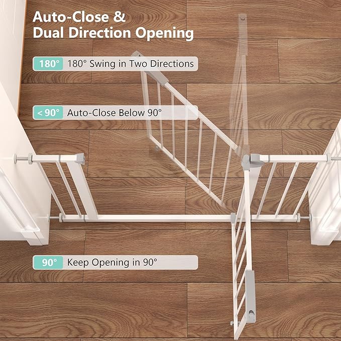 29.5-44.1" Wide Safety Pet Gate, Indoor Dog Gate for Stairs No Jumping Over, No Drilling Pressure Mount Kit, Auto Close Cat Gate Suitable for Stairs, Doorways, White