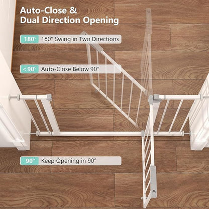 29.5-44.1" Wide Safety Pet Gate, Indoor Dog Gate for Stairs No Jumping Over, No Drilling Pressure Mount Kit, Auto Close Cat Gate Suitable for Stairs, Doorways, White