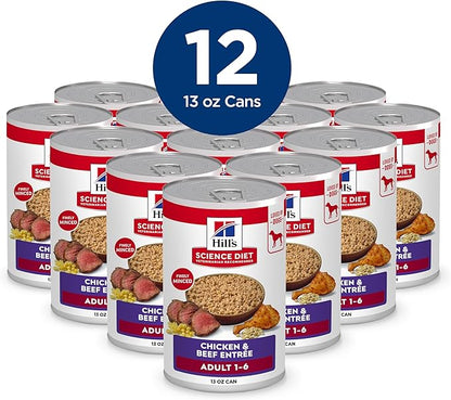 Hill's Science Diet Adult 1-6 Wet Dog Food, Chicken & Beef, 13 oz. Cans, 12-Pack