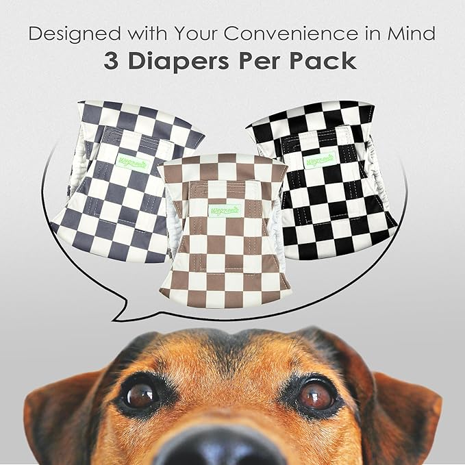 wegreeco Washable Male Dog Belly Band (Stylish Pattern)- Pack of 3 - Washable Male Dog Belly Wrap, Dog Diapers Male (Black, Grey, Dark Coffee Checkerboard, Large)