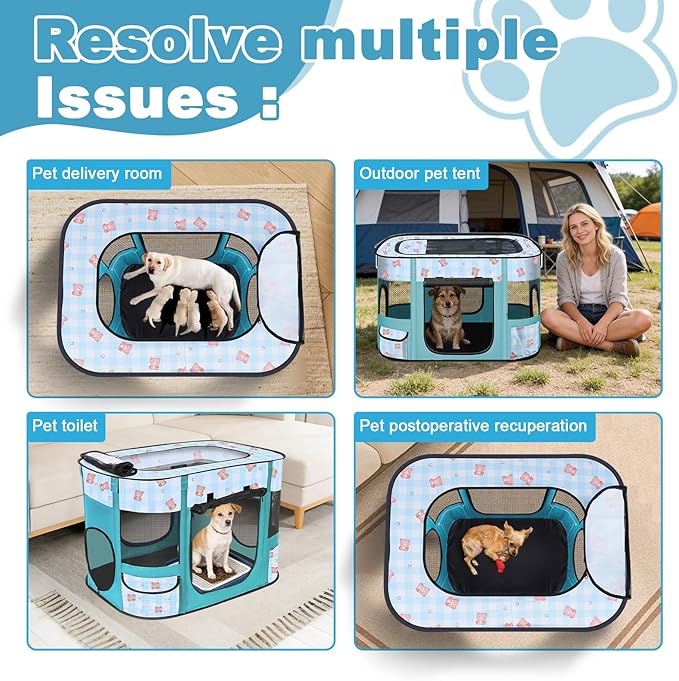 Foldable Dog Playpen Indoor,Expandable Puppy Playpen,Portable Pet Playpen for Small Animals,Waterproof Exercise Kennel Tent Crate for Travel,Camping, Home & Outdoor Use (M 31"L x 22"W x 21"H, Blue)
