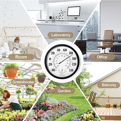 Indoor Outdoor Thermometer Wall Large Numbers Thermometer No Battery 10" Hanging Digital Weather Hygrometers for Home Garden Outside Patio Decor (Black)