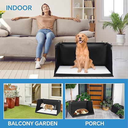 MABOZOO Dog Pee Pad Holder with High Walls, Foldable Dog Litter Box Pee Shields Indoor Dog Potty for Small and Medium Dogs, No Spill Pee Pad Holder Tray for Dogs Work (33.8*28*17.7in). Patent Pending