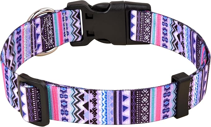 Mihqy Dog Collar with Bohemia Floral Tribal Geometric Patterns - Soft Ethnic Style Collar Adjustable for Small Medium Large Dogs(Purple Bohemia,L)