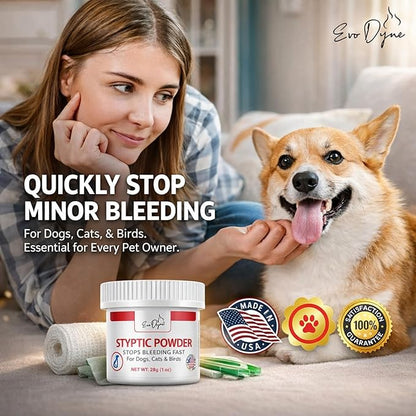 2-Pack Styptic Powder for Dogs, Cats, and Birds (2 oz) by Evo Dyne | Fast-Acting Blood Stop Powder for Pets | Quick Stop Bleeding for Dog Nail Clipping, Grooming, Cuts and More