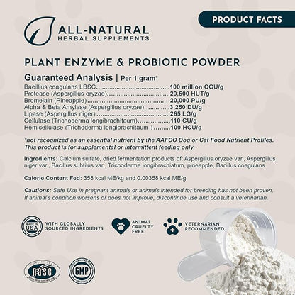 Animal Essentials Plant Enzyme & Probiotics - Probiotics & Digestive Enzymes for Dogs & Cats, Natural Daily Gut & Digestion Support Supplement for Pets, Plant Based - 3.5 Oz