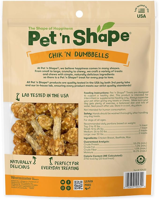 Pet 'n Shape Chik 'N Rice Dumbbells - All Natural Dog Treats, Chicken, 32 oz