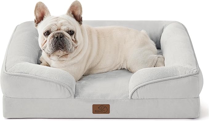 Bedsure Orthopedic Dog Bed Medium Size Dogs - Washable Medium Dog Cat Bed Waterproof, Comfort Pet Couch Sofa with Washable Removable Cover, Pets Bed with Nonskid Bottom, Light Grey, 28"
