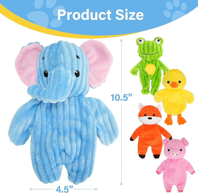 Prime Pets 5 Pack Plush Squeaky Dog Toys, No Stuffing Bodies, Crinkle Pet Toys for Small Medium Large Dogs, Puppy Chew Toy to Keep Them Busy