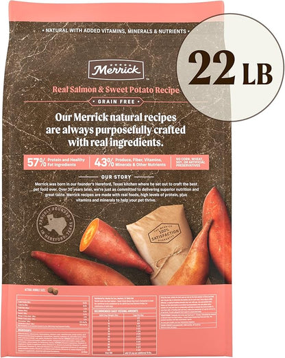 Merrick Premium Grain Free Dry Adult Dog Food, Wholesome And Natural Kibble With Real Salmon And Sweet Potato - 22.0 lb. Bag