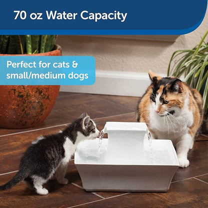 PetSafe Drinkwell Pagoda Fountain - Hygienic Ceramic Continuous Flowing Fountain - Elevated Upper Bowl & Double Free-Falling Stream Design - Minimalist Pet Hydration Station - 70 oz Capacity