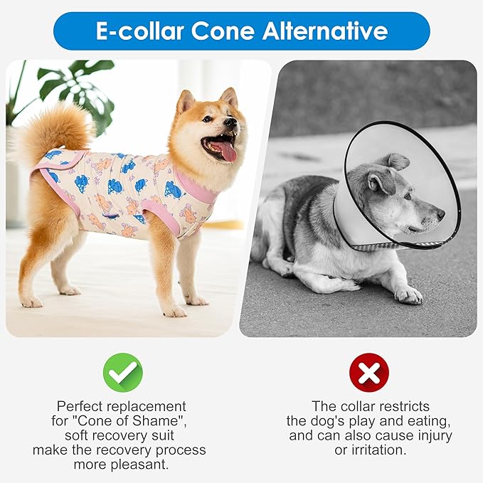 cyeollo Recovery Suit for Dogs Surgery Suit Female Spay Soft Breathable Pet Onesie Bodysuit Male Dog Neuter, Medium Large Dogs Surgical Recovery Shirt, Dinosaur, XL