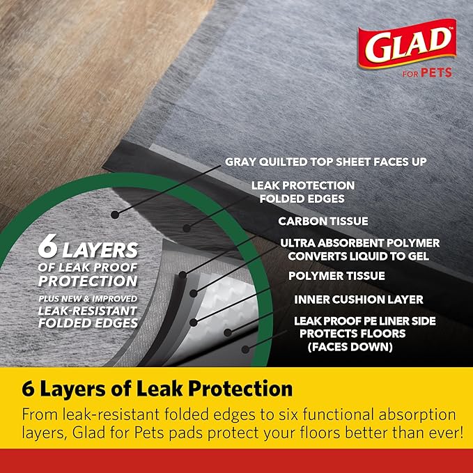 Glad for Pets Black Charcoal Puppy Pads, All-in-One | Puppy Potty Training Pads That Absorb & NEUTRALIZE Urine Instantly | New & Improved Quality Puppy Pee Pads, 14 Count - 2 Pack