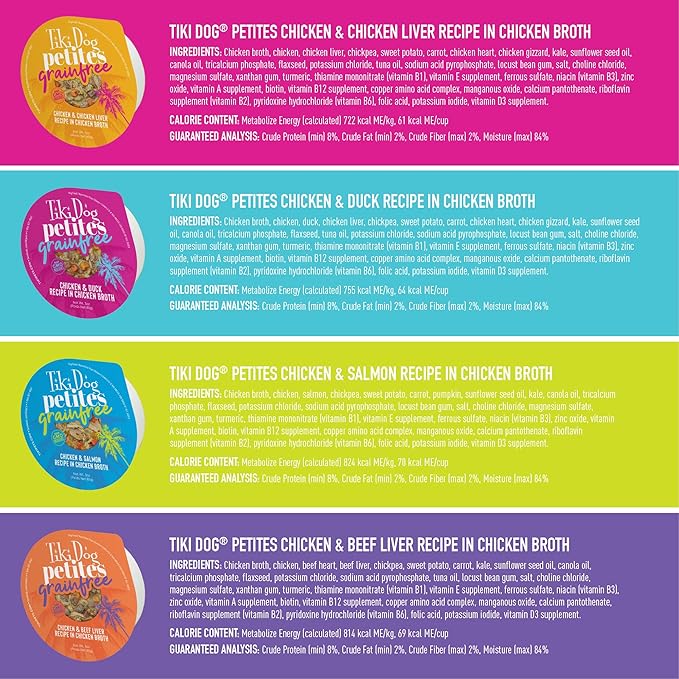 Tiki Dog Petites Grain Free, Variety Pack, Nutrient Dense Meat, Wet Dog Food for Small Breed Dogs and All Life Stages, 3 oz. Cans, Pack of 10
