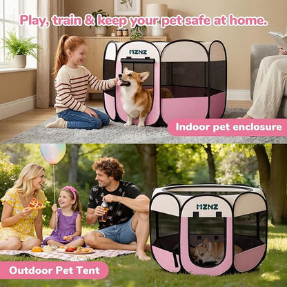 Dog Playpen, Portable Puppy Pet Crate Indoors for Small/Medium Dogs Cats Rabbits, Foldable Dog Cage Enclosure for Outdoor, Pop Up Dogs Tent Kennel with Carrying Case, Pink
